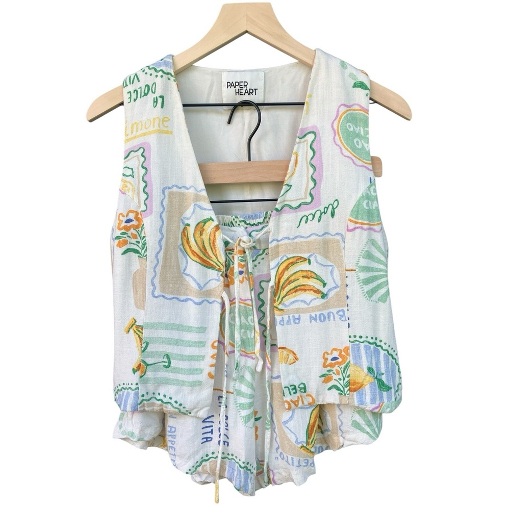 Paper Heart Euro Summer Postcard Vest & Shorts Set Size S